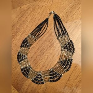 Elaborate Collar Type Statement Necklace - Beads in Antique Gold & Black Colors